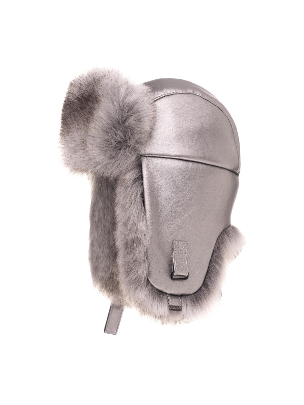 Silver Faux-Fur Lined Trapper Hat